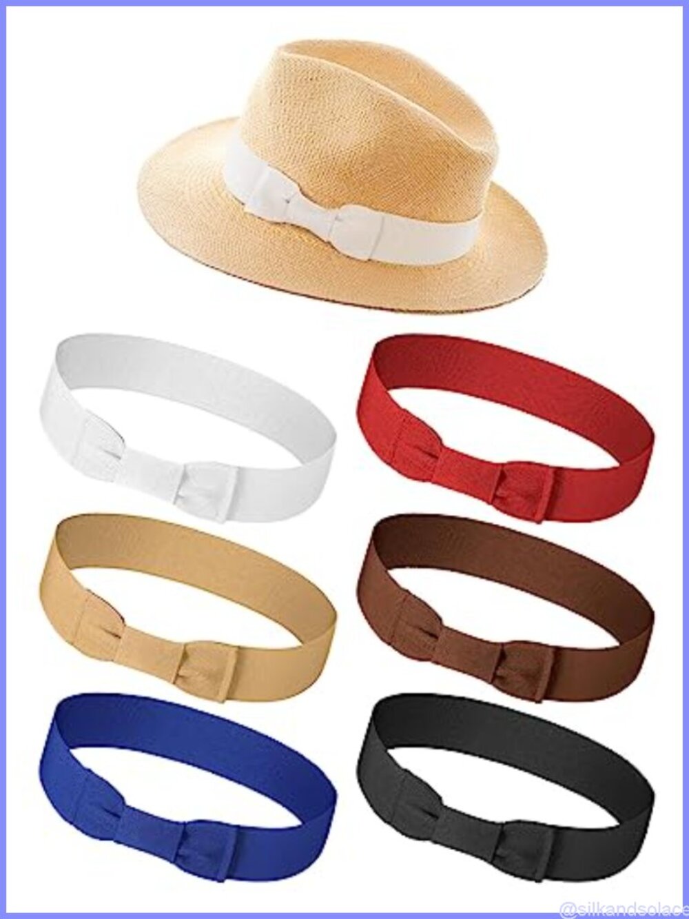 6 Pc Bowknot Hat Band Set for Cowboy Panama Hats Elastic Polyester